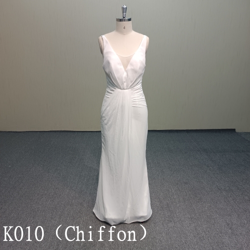 K010 Chiffon Deep V-Neck Sleeveless Mermaid Wedding Dress