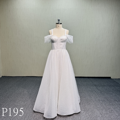 P195 A-line simple glitter dress backless wedding dress