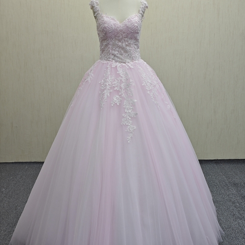 RS140 Pink A-line sleeveless wedding dress