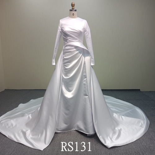 RS131 Simple satin mermaid wedding dress with a detachable train