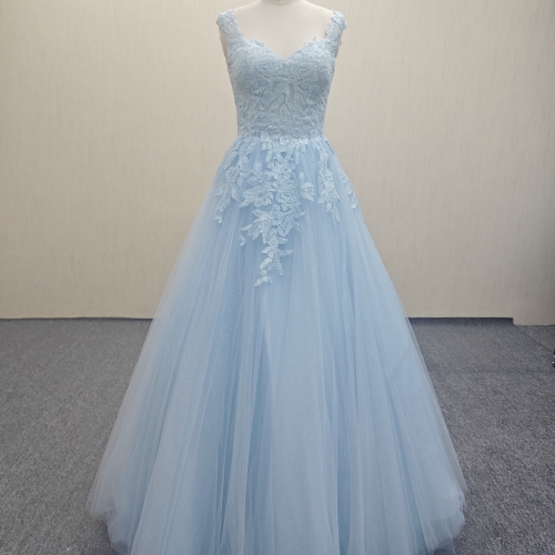 RS136 A-line sleeveless blue wedding dress