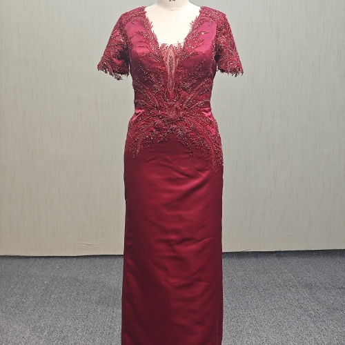 Y427 V-neck short-sleeved wedding dress with detachable long sleeves and train