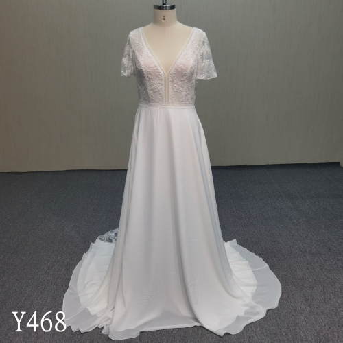 Y468 V-neck short-sleeved backless wedding dress