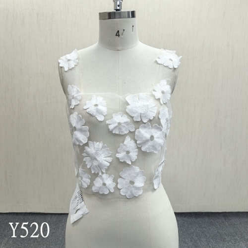 Y520 Sheer tulle 3D floral crop top