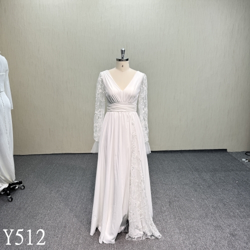 Y512 V-neck Wedding Dress with lace up back