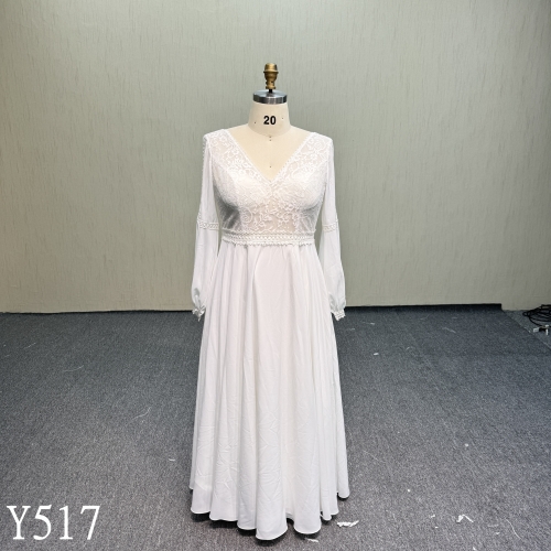 Y517 V-neck Wedding Dress with lace up back