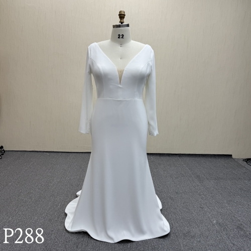 P288 V-neck Mermaid Wedding Dress with invisible zipper