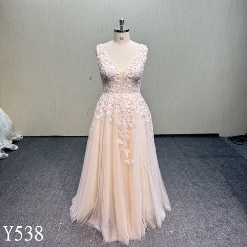 Y538 Pink sleeveless Wedding Dress