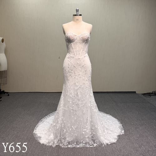 Y655 Mermaid Wedding Dress with Long Fine tulle on the neck