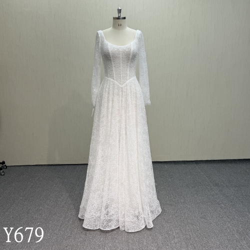 Y679 Embroidered Scoop Wedding Dress