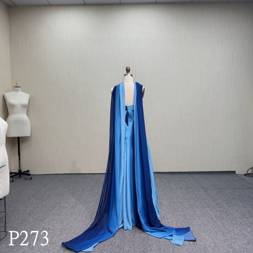 P273 Oil Painting Blue Evening Dress