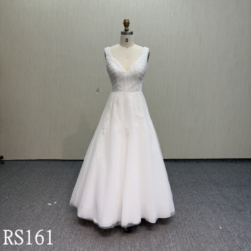 RS161 V-neck A-line Wedding Dress with Beadings