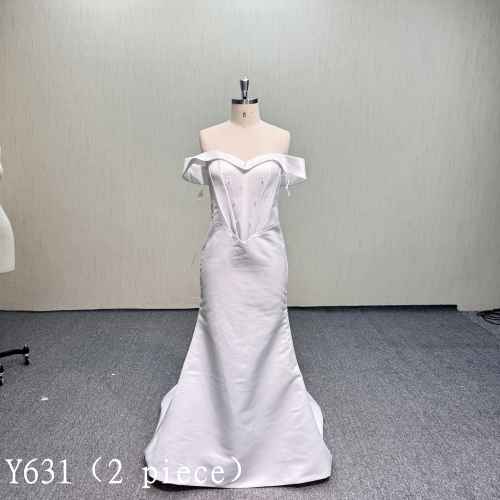 Y631 Two piece satin gowns--beaded on the bodice and a detachable train