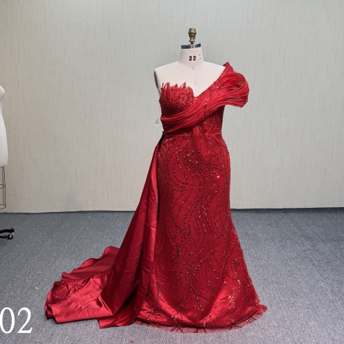 Y602 One red wedding dress--characteristic design one the bodice
