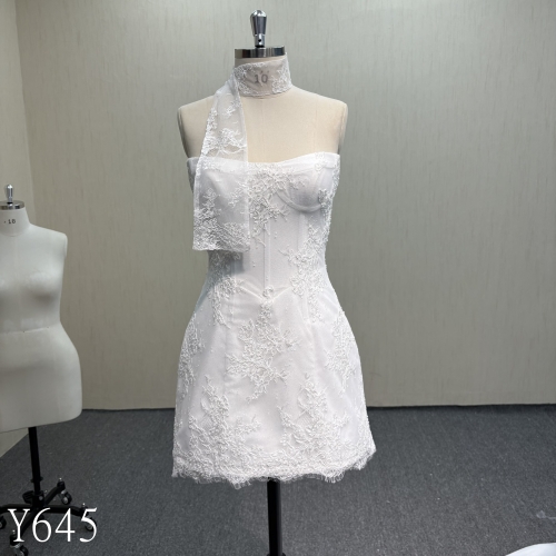 Y645 Short dress--one glitter under the lace and a scarf