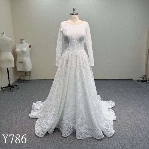 Timeless Long-Sleeve Full Lace A-Line Wedding Dress Y786