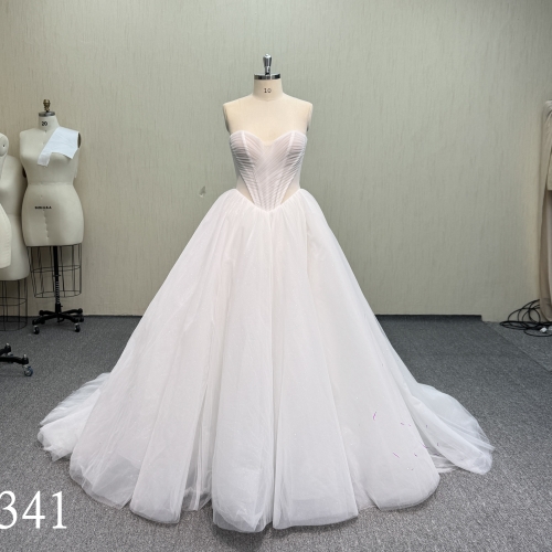 P341 Modern Strapless A-Line Wedding Dress with Radiating Pleated Corset
