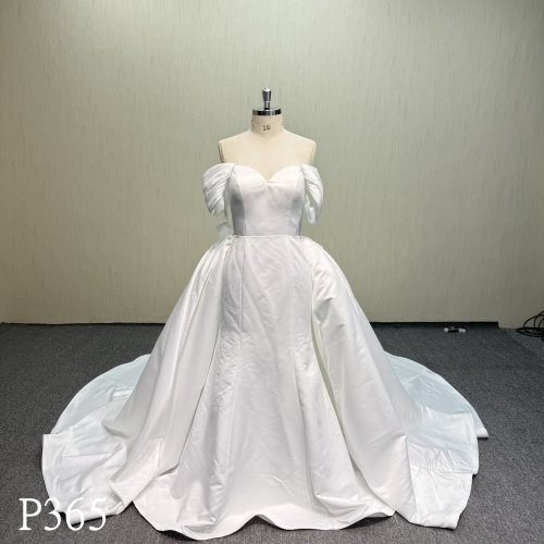 P365 Princess Style Satin Sweetheart Off-Shoulder Ballgown Wedding Dress with Corset Back