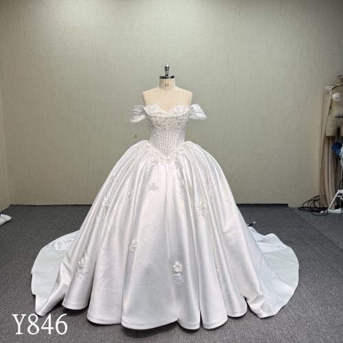 Y846 Mikado Satin Ballgown with Hand-Beaded Corset and 3D Floral Lace Appliques