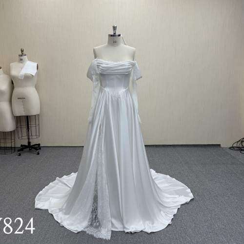 Y824 Hot Sale Off-Shoulder Spliced Lace Mermaid Dress with Lace-Up Corset Back