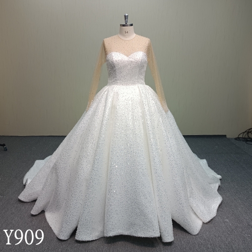 Y909 Dazzling Hand-Beaded Sequin Ballgown Wedding Dress