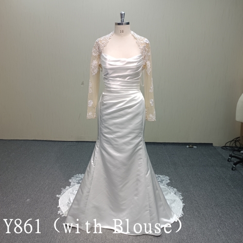 Y861 Royal Chameleon: Backless Ruched Satin Mermaid with Detachable Beaded Lace Bolero