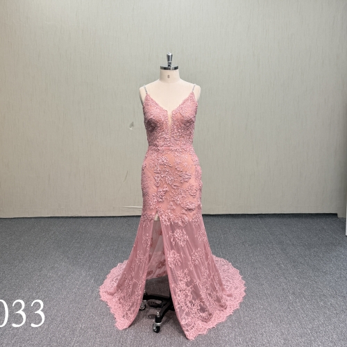 K033 Chic Deep V-Neck Spaghetti Strap Bridal Gown.
