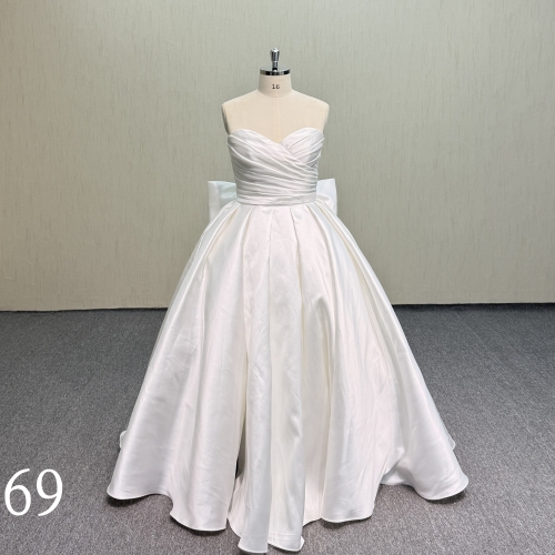 P369 Elegant Strapless A-Line Dress with Back Tie Bow.