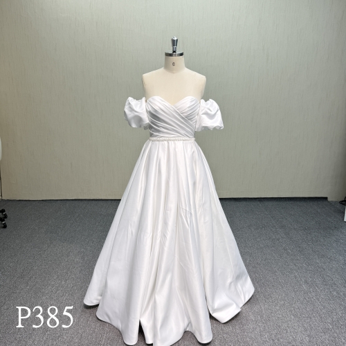 P385 Sweetheart Allure: Smooth Satin A-Line Dress with Criss-Cross Draped Bodice