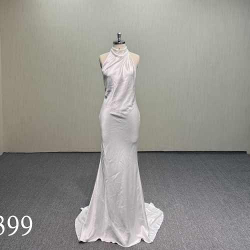 P399 Halter Neck Satin Mermaid Wedding Dress.
