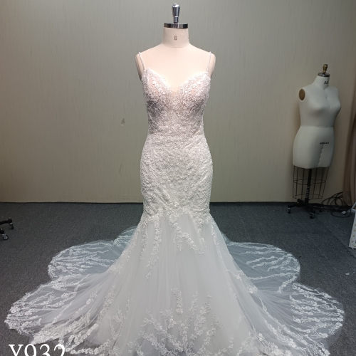 Y932 Sleeveless Mermaid Wedding Dress with Cathedral Train.