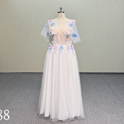 Y888 3D Colorful Floral Applique Tulle Dress.