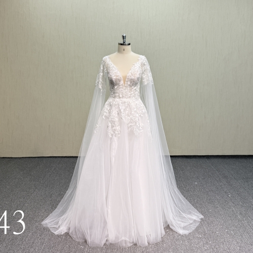 Y943 Sheer Tulle Cape Sleeve Bridal Gown.