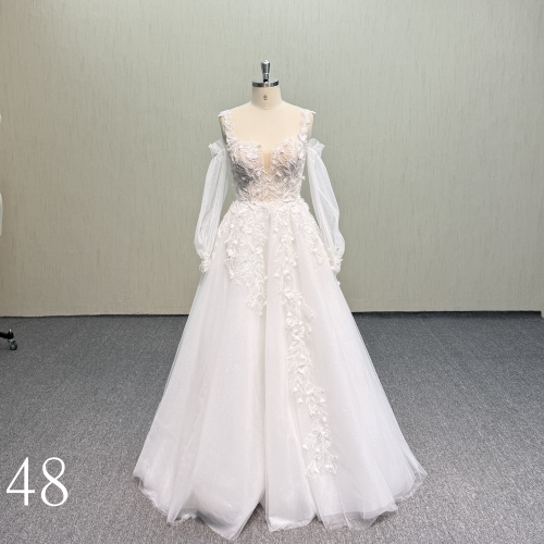 Y948 Floor Length A-Line Wedding Dress with 3D Lace.
