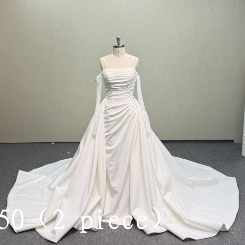 Y950 Modern 2-Piece Crepe Wedding Dress with Detachable Skirt.