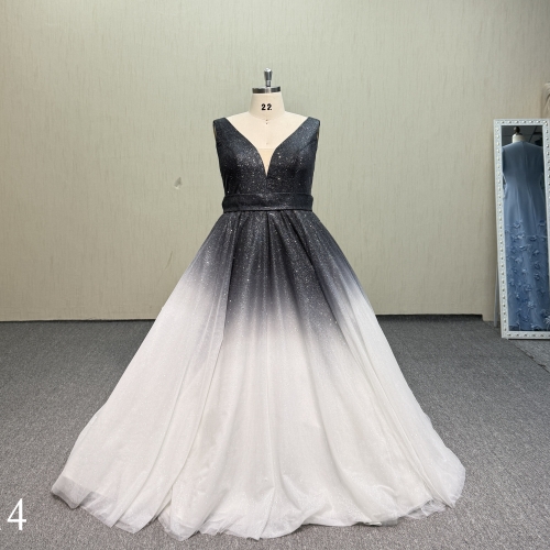 P414 Black and White Ombre A-Line Wedding Dress