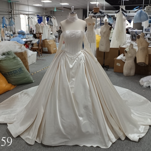 P459 Regal Lustrous Satin Princess Ballgown with Lace High Neck, Long Sleeves, and Basque Waist Corset