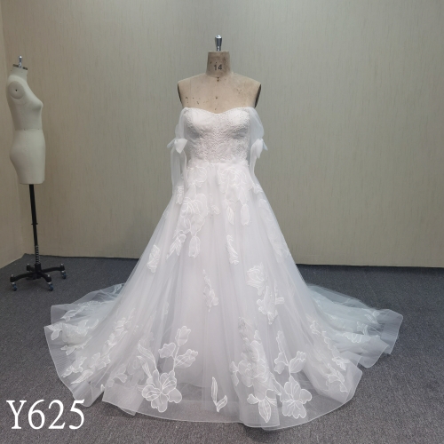 Y625 Off-the-Shoulder Organza Gown with Button-Back Detail