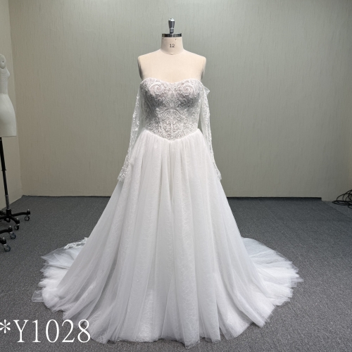 Y1028 Romantic Strapless A-Line Wedding Dress with Illusion Lace Bodice