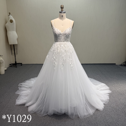 Y1029 Vintage Inspired V-Neck Wedding Dress with Heavy Lace Details