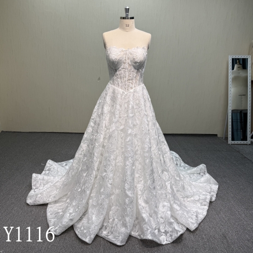 Y1156 Romantic A-Line Wedding Dress with All-Over Floral Embroidery