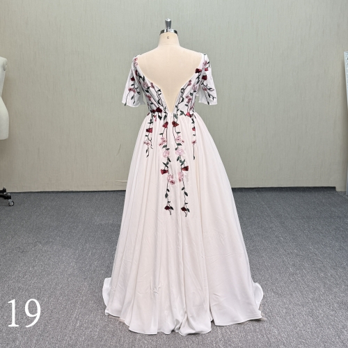 Y1119 Colourful Floral Embroidered A-Line Wedding Dress with V-Neck