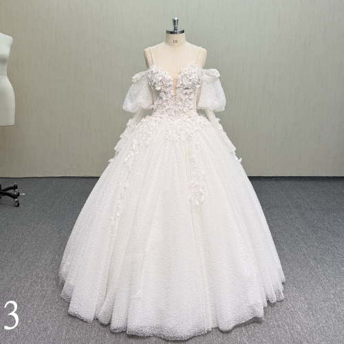 Y953 Princess Style Off-the-Shoulder Bridal Gown with 3D Floral Appliques