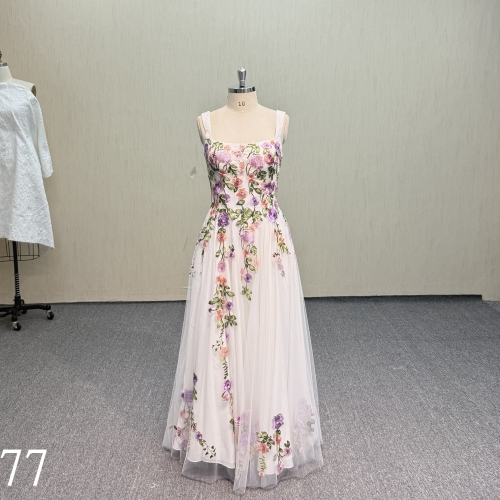 Y977 Colourful Floral Embroidered A-Line Wedding Dress with Square Neck