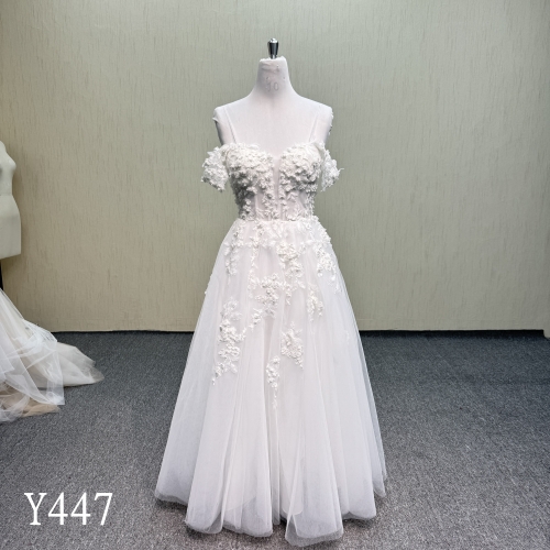 Y447 Romantic 3D Floral Lace A-Line Wedding Dress