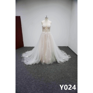 Y024 A-line Sweetheart Neck 3D Floral Tulle Wedding Dresses