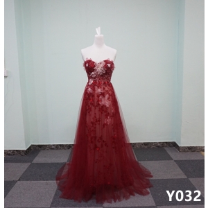 Y032 A-line Plunge Evening Gowns Red Bridesmaid Dresses