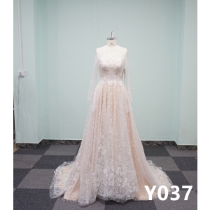 Y037 Long Sleeve A-line Lace Bridal Wedding Dresses