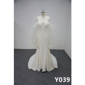 Y039 Tulle Long Sleeve Strapless Beaded Mermaid Wedding Dress