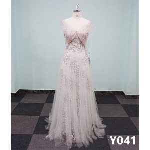 Y041 A-line Gown Light Purple Lace Spaghetti Strap Evening Gowns